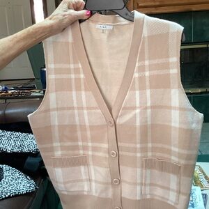 Sioni Beige Plaid V-Neck Sweater Vest